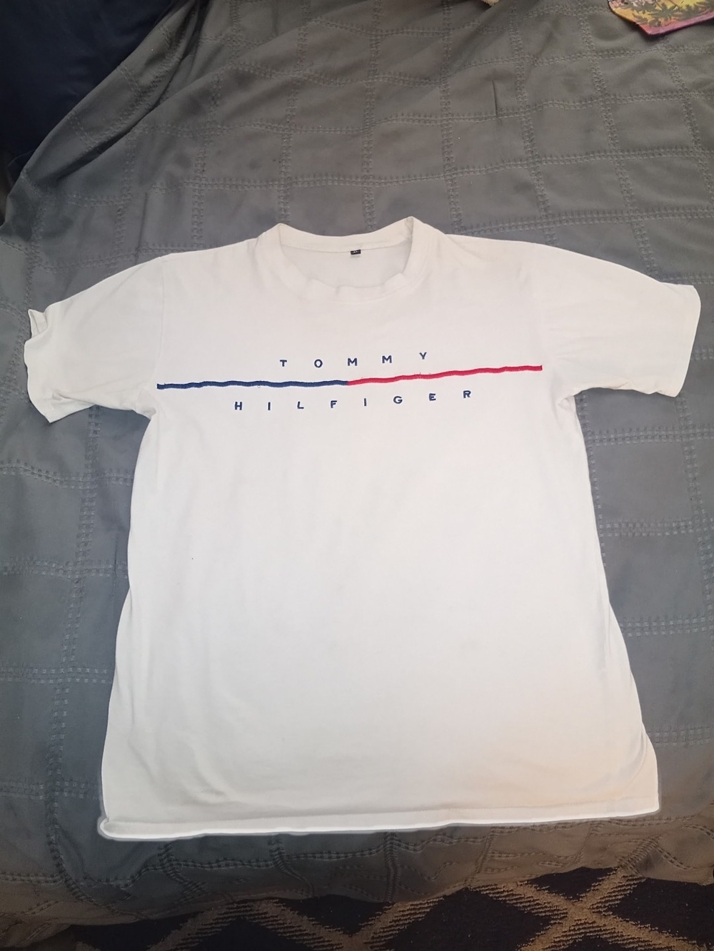 Tommy Hilfiger White Logo Tee with Red & Blue Accent